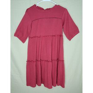 Knox Rose Tiered Dress Ruffle Crinkle Short Sleeve Knee Length Red Women's XS